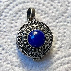 925 Sterling Silver Vintage Round Lapis Lazuli Locket Charm Pendant Blue